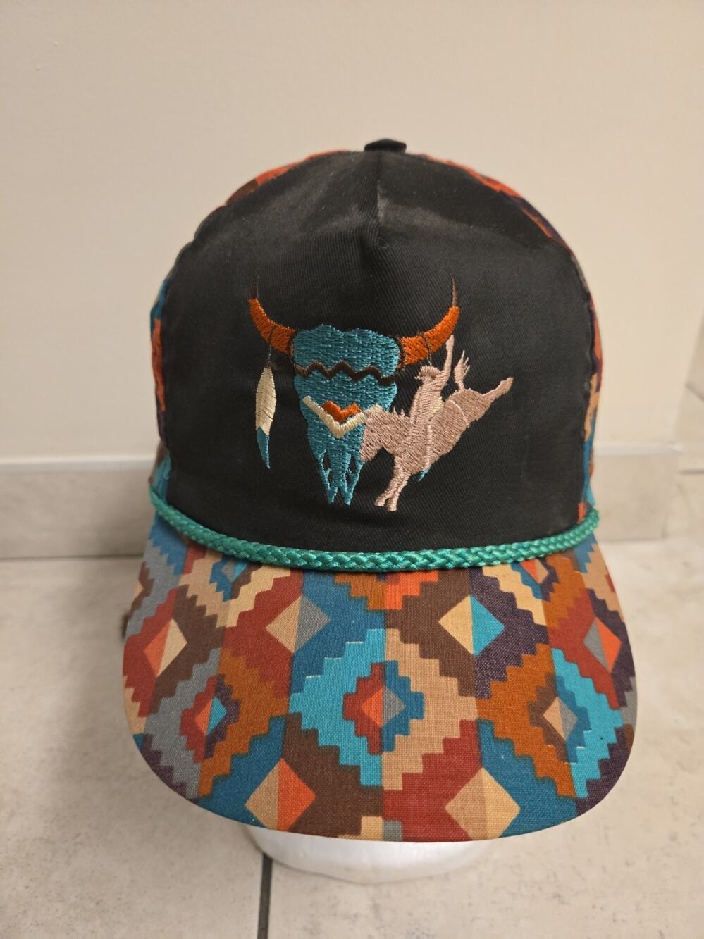 Vintage Southwestern Bob Massey Tribal Aztec Indian Hat With Adjustable TAIL